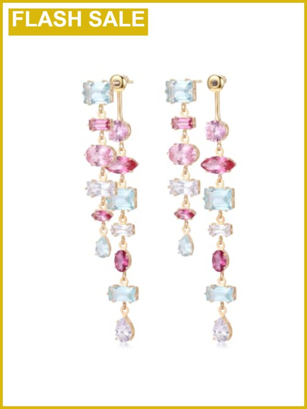 14K Gold Plated Chandelier Dangle Earrings, Mixed-Cut Statement Jewelry